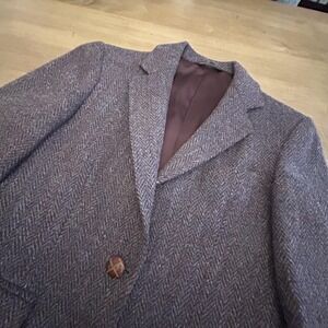Beaconsfield Harris Tweed Jacket Womens 6 Petite Brown Herringbone Wool Blazer